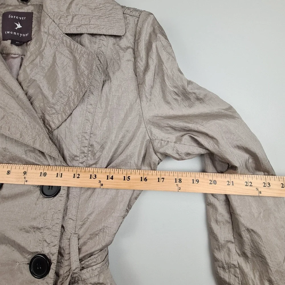 VTG Y2K Forever 21 Trench Coat Dress Double Breasted Shimmer Beige M Belted‎